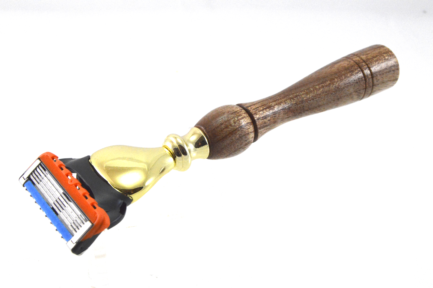 Gold Rasierer für Fusion Klingen mit Holz & Messing Griff EASY
