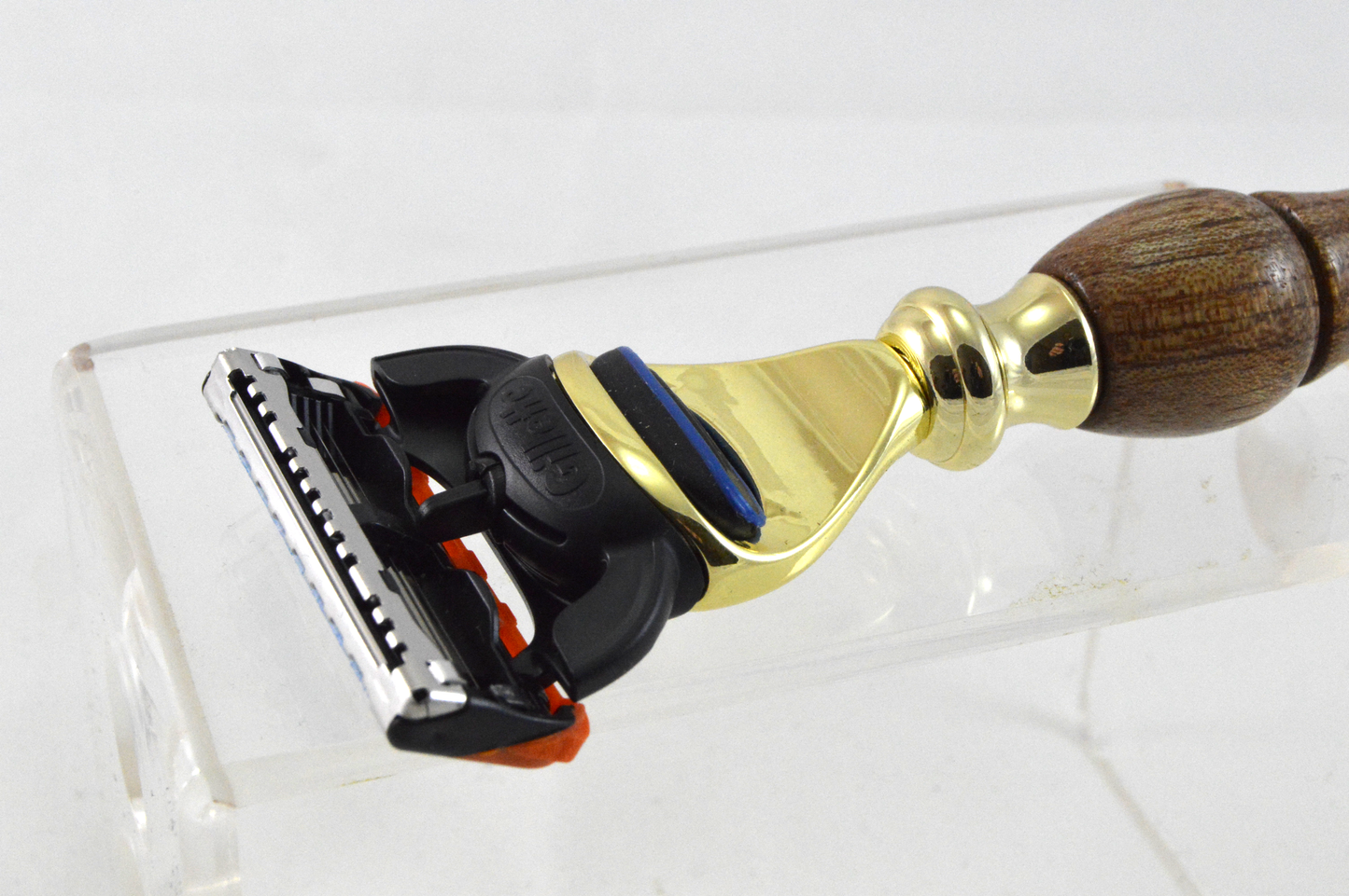 Gold Rasierer für Fusion Klingen mit Holz & Messing Griff EASY