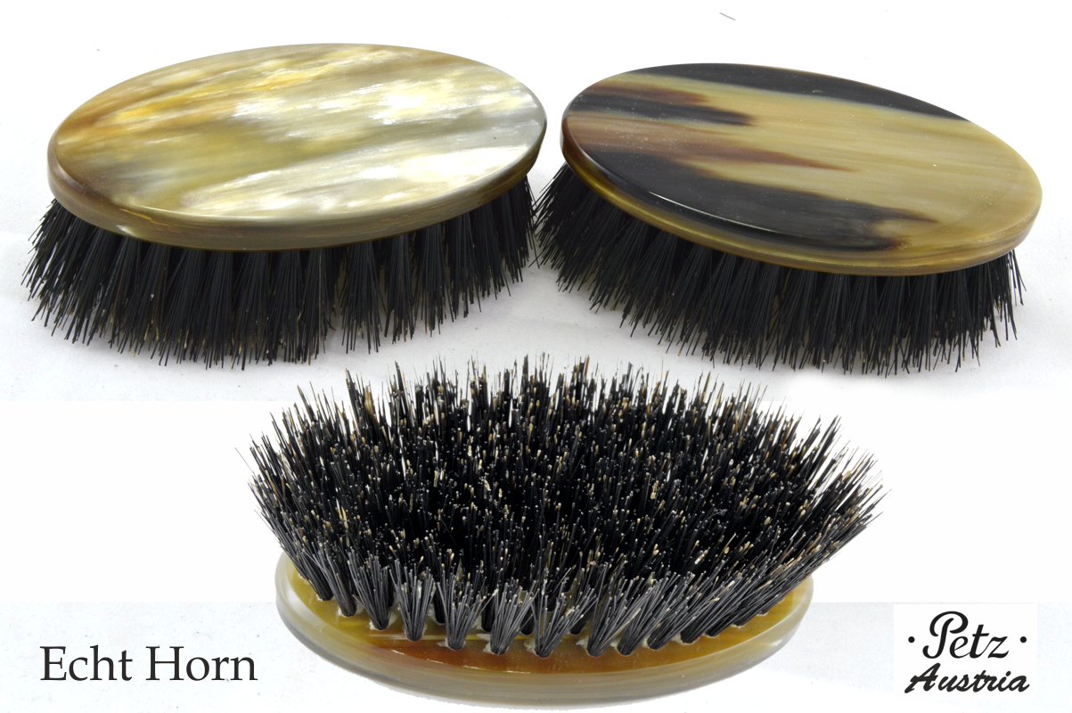 Real horn hairbrush with long boar bristles