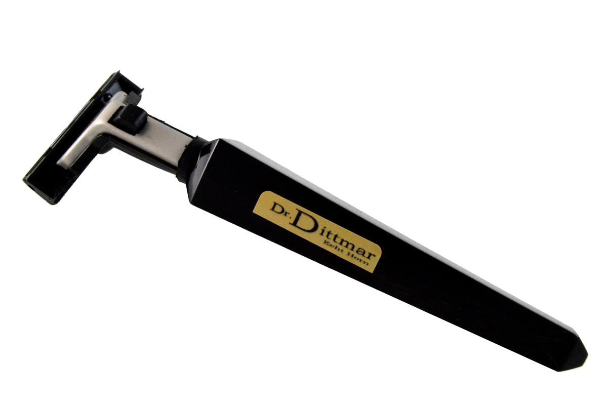 Contour razor with buffalo horn handle conical