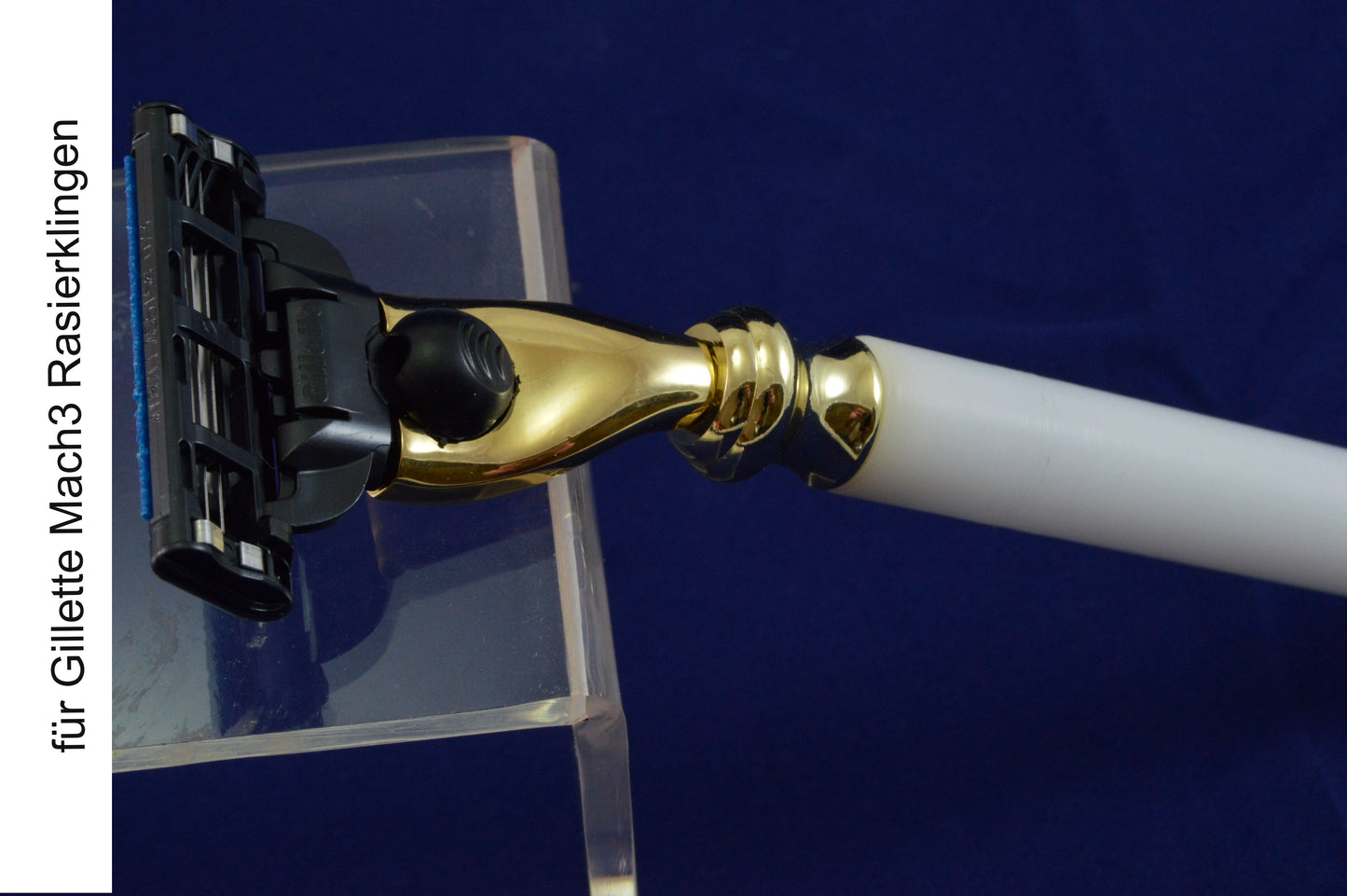 Gold razor for Fusion blades with wood &amp; brass handle EASY