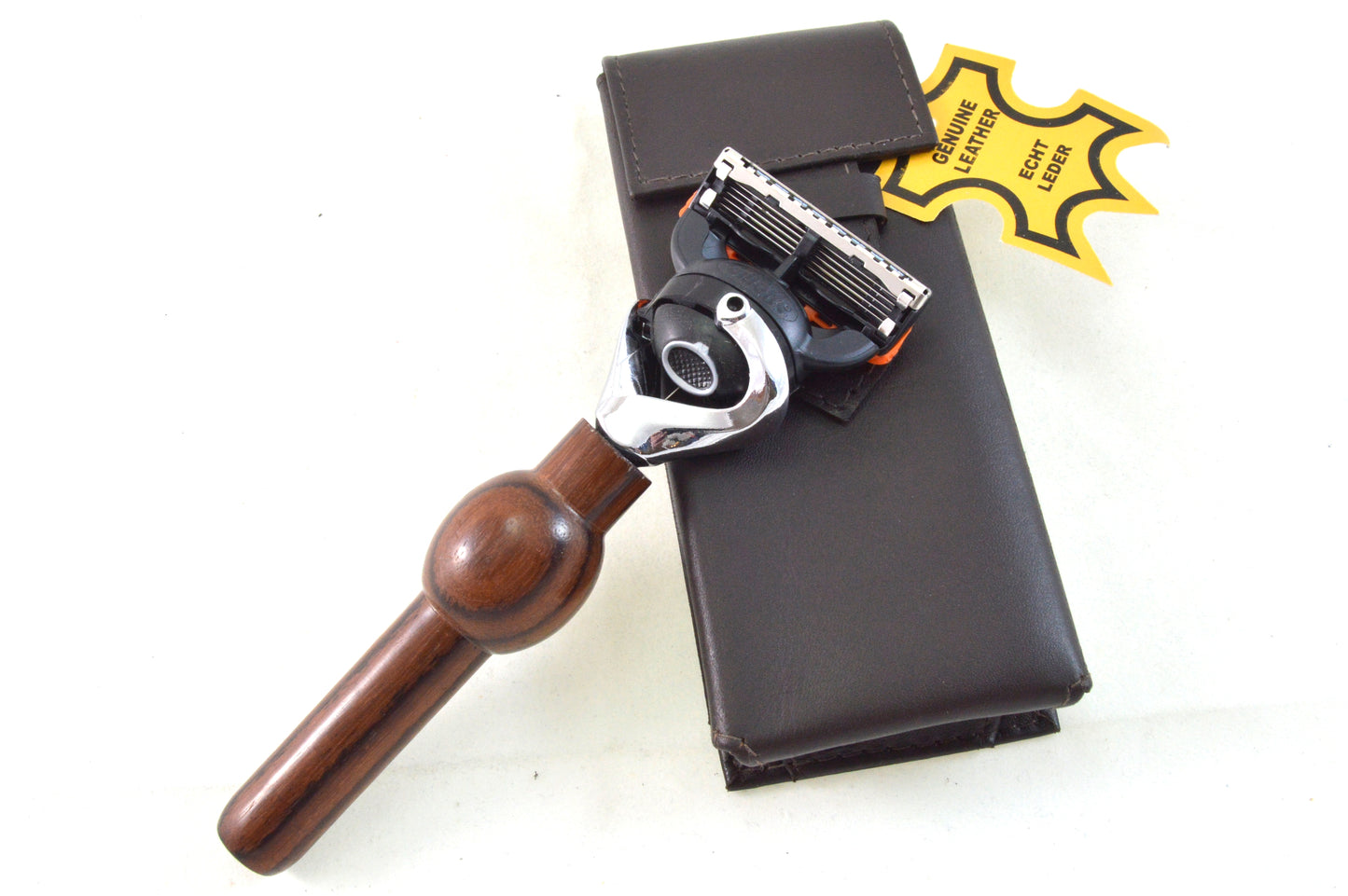 Reiserasierer Fusion (Flex-System) Palisander in echt Leder Tasche
