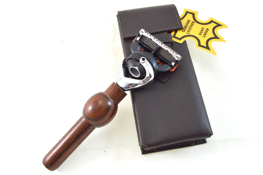 Reiserasierer Fusion (Flex-System) Palisander in echt Leder Tasche