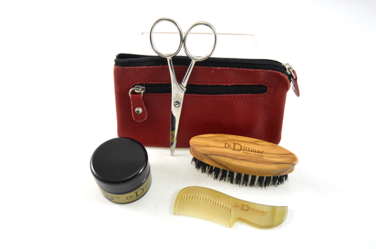 Großes Bartset in der Ledertasche (Rot)