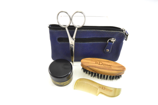 Großes Bartset in der Ledertasche (Blau)