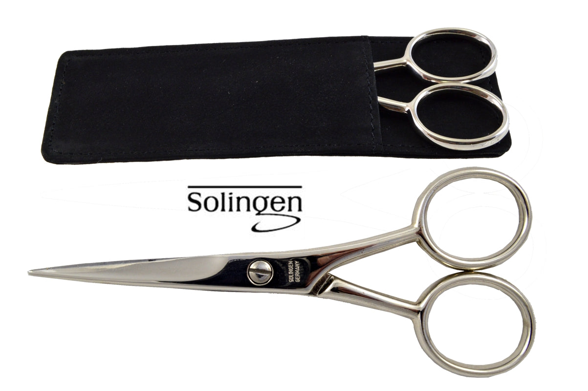 Solingen beard scissors in leather case