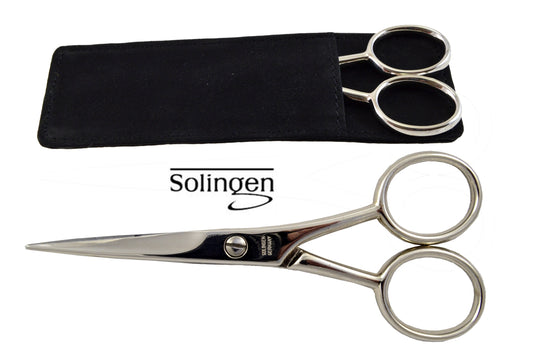 Solingen beard scissors in leather case